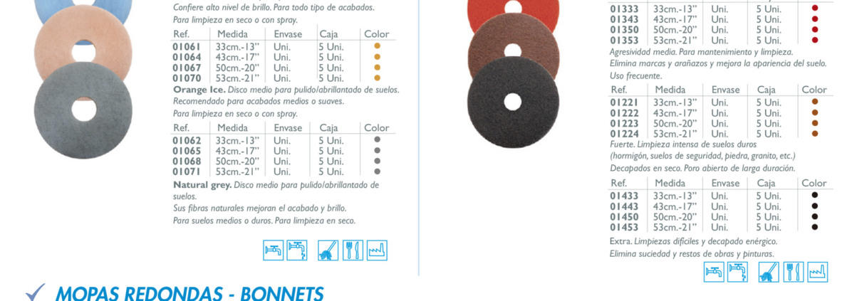 Discos abrasivos y mopas redondas